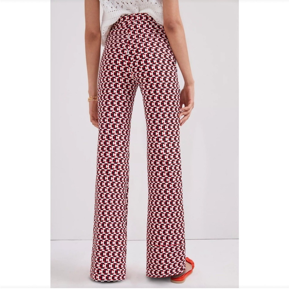 Anthropologie Maeve The Margot Kick Flare Pants Red Geometric Pull On Sz XS - Picture 2 of 15